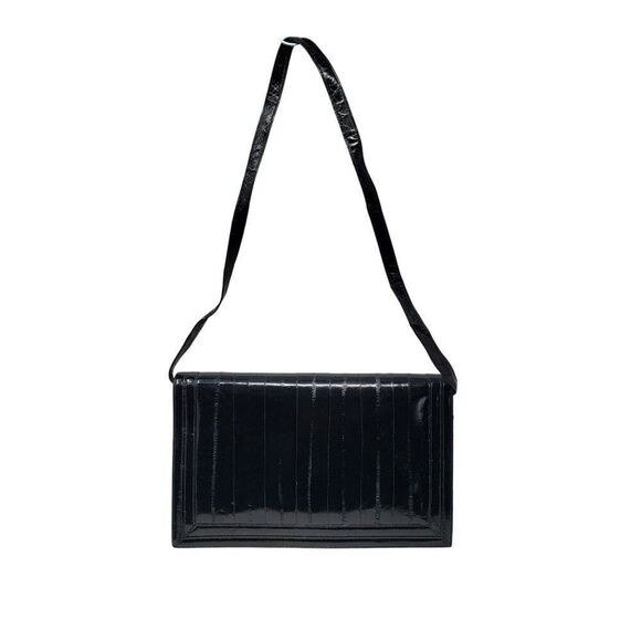 Vintage Womens Genuine Eel Skin Convertible Clutch Black Korea Shoulder Bag - Picture 1 of 16